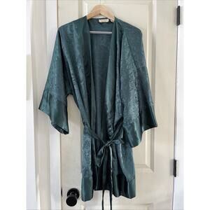 Vintage Victoria Secret Robe Emerald Green Embossed One Size Fits All 79711